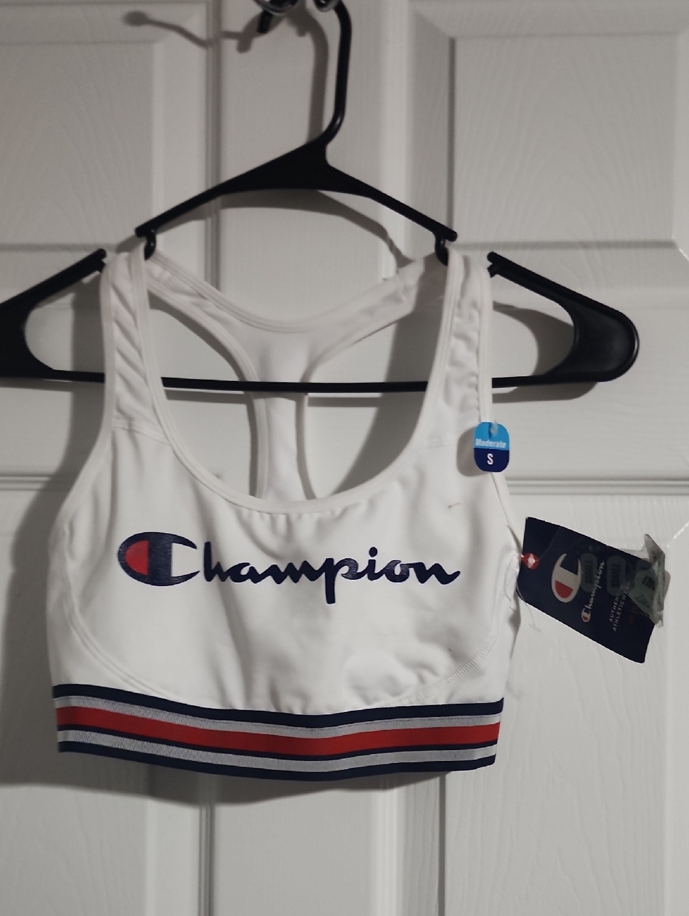 Champion White Sports Bra with Navy & Red Trim